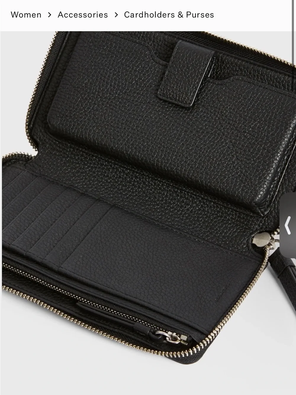 AllSaints Pebbled Leather Zip Wallet in Steel Gray